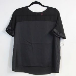 Vince Camuto Women's Mesh Panel Sheer Top Black Short Sleeve Blouse Size XS NWOT